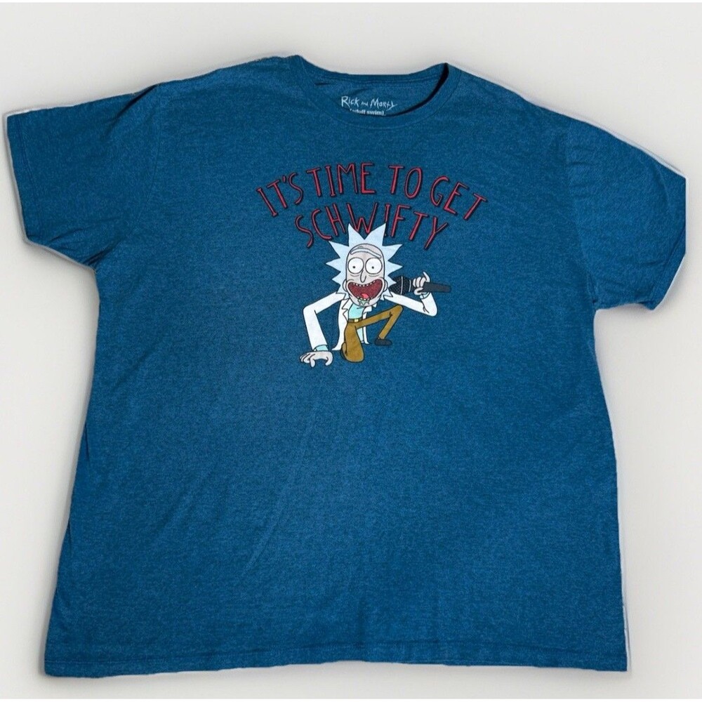Rick And Morty T-Shirt Men’s 2XL Get Schwifty Blue Cotton Poly Blend Adultswim